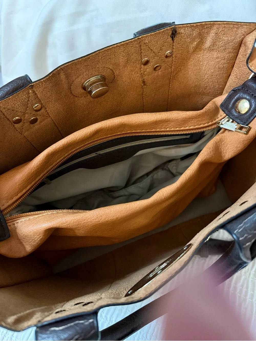 Tan and Dark Brown Studded Bag